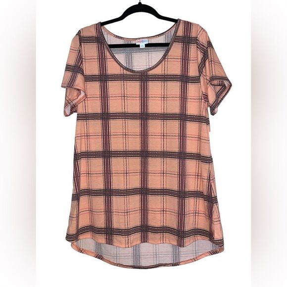 LuLaRoe XL Classic Tee • Windowpane Plaid •Polyester Jersey •High Round Neckline - Picture 3 of 14